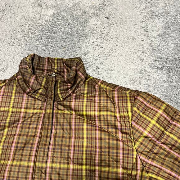 Lands End Coat Women Large 14-16 Plaid Puffer Quilted Jacket Brown Pink - Picture 3 of 8